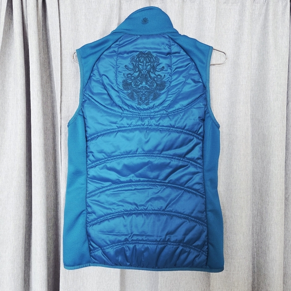 Athleta Puffer Vest Flashback Teal Embroidered Back Performance Running Size S - Picture 13 of 13
